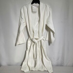 Anne de Solène Paris White Waffle Weave Belted Spa Robe Women's SMALL NWT